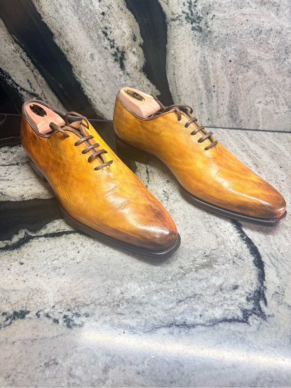 I Maschi Gold Men’s 42 Wholecut Oxford Shoes Italy Hand Patina Leather